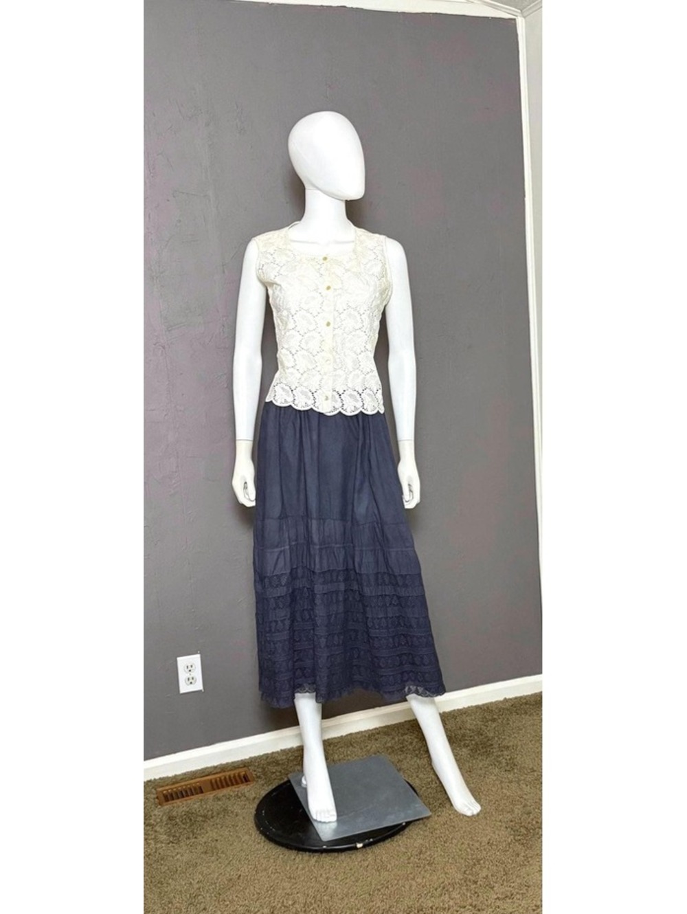 Antique Edwardian Petticoat Skirt size L-XL Hand Dyed Soft Black